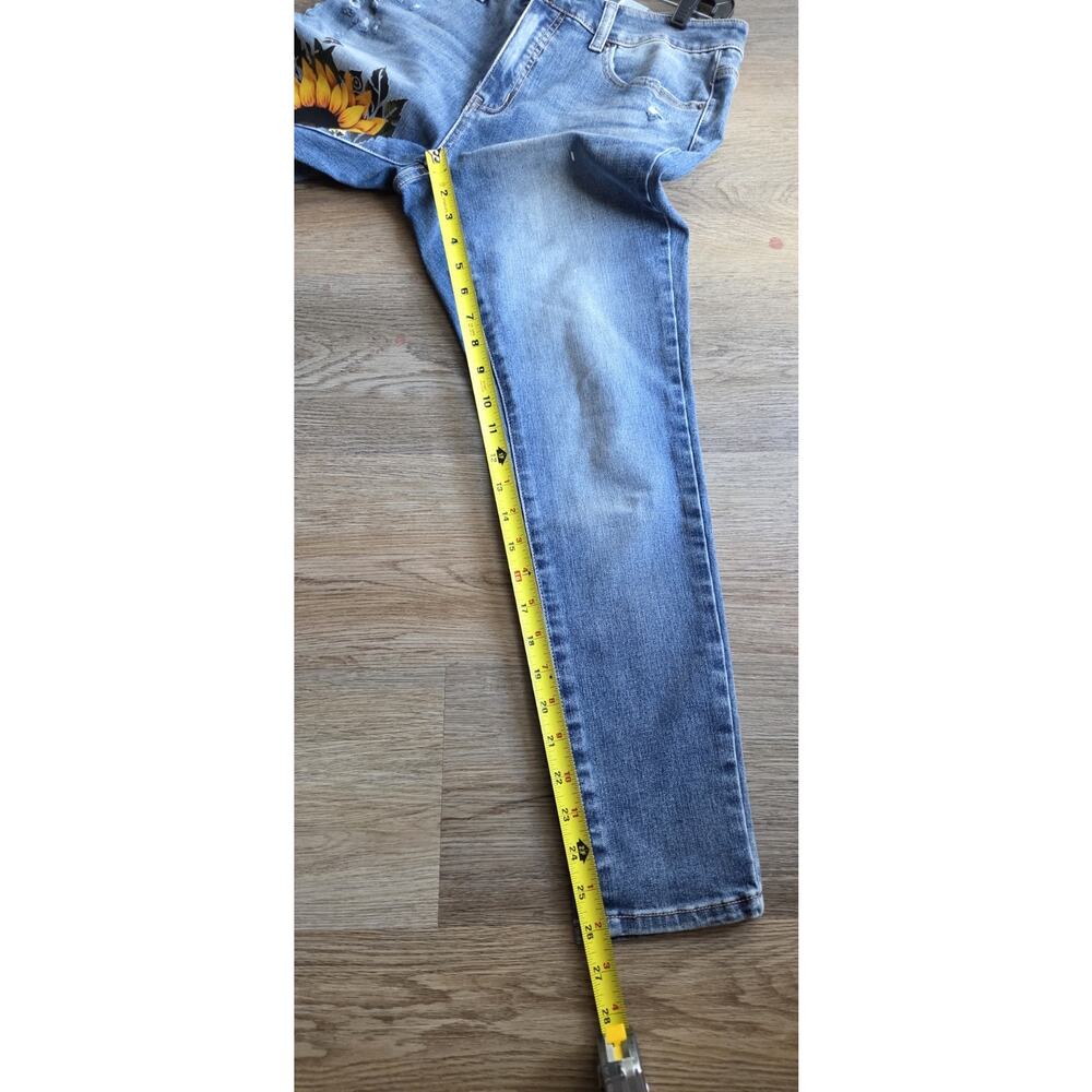 High Rise Skinny Blue Jeans Sunflower Themed. Sexy Romantic Cottagecore 12 - Picture 10 of 12